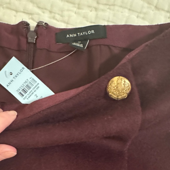 Ann Taylor Wine Burgundy Pencil Skirt with Fringe - Picture 2 of 4